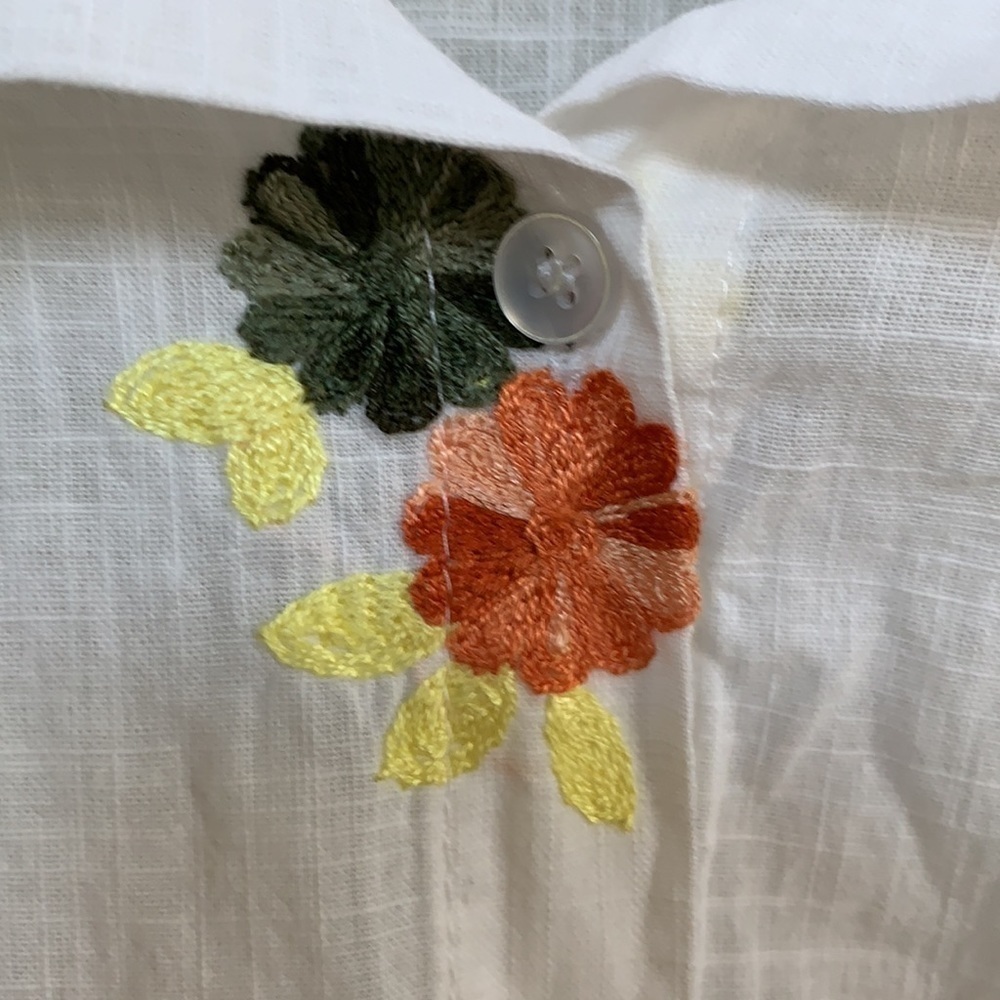 Lagenlook hemp blend floral embroidered button down top - Picture 3 of 8